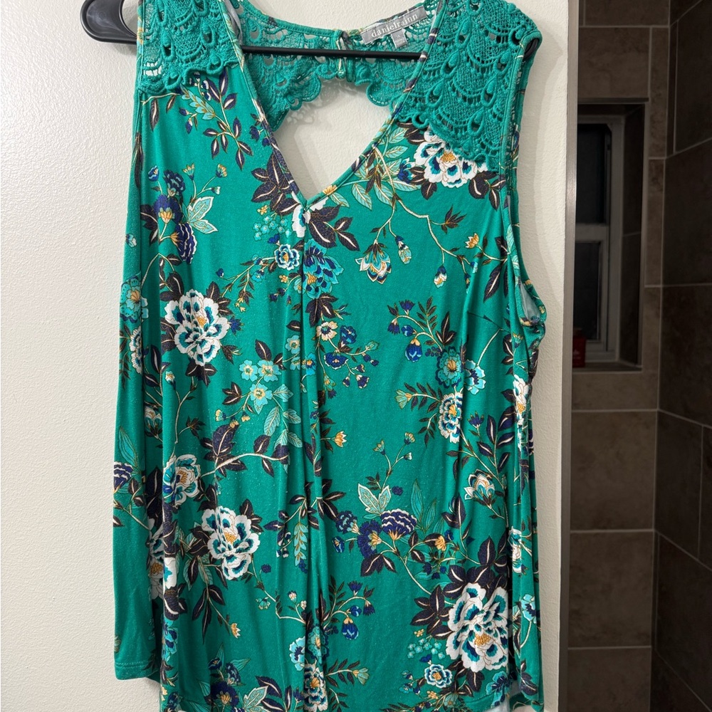 Daniel Rainn Teal Floral Lace Blouse